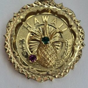 Vintage 12k Gold Filled Pineapple Pendant with Emerald and Ruby